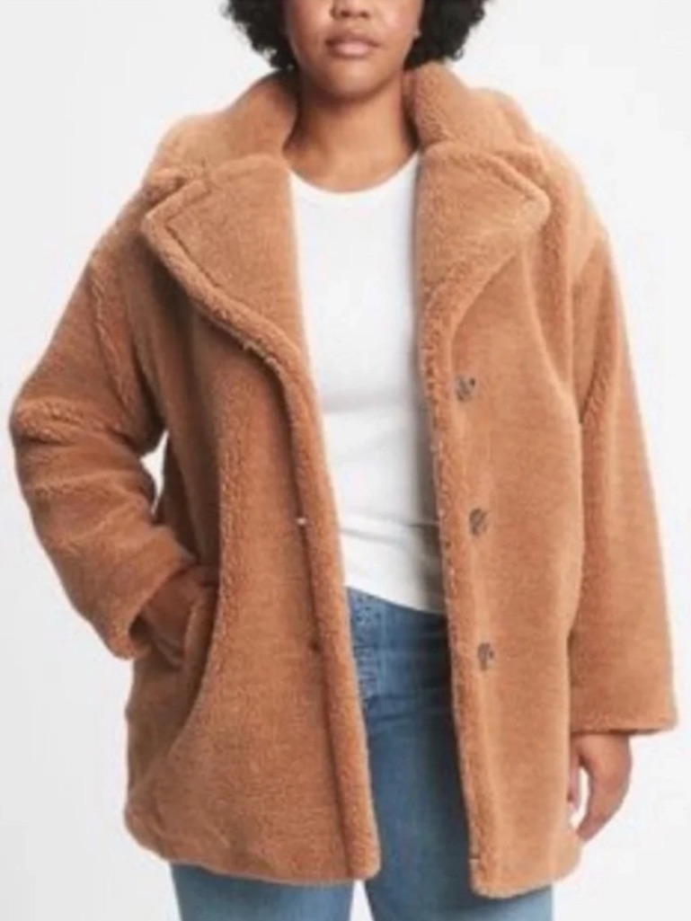 Gap | Women’s Camel Brown Teddy Bear Faux Shearling 3-Button Front Lined Coat M
